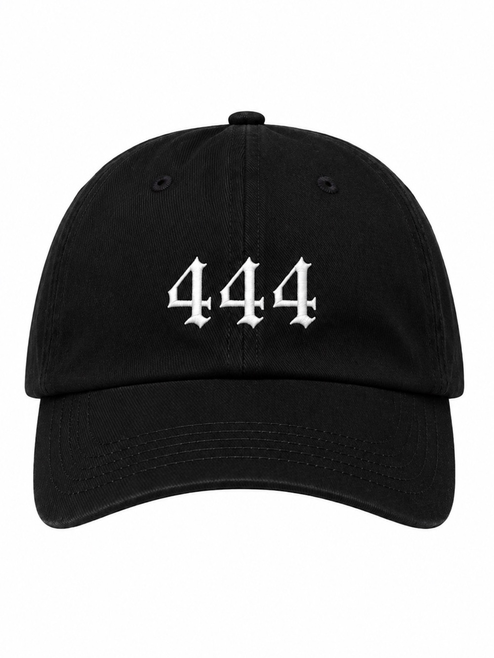 🖤 444 Gothic Black Baseball Cap White Embroidery Adjustable Velcro Strap Unisex